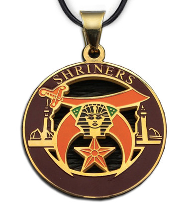 Shriners - Gold Color Stainless Steel Masonic Freemason Pendant Medal Charm. Includes Necklace