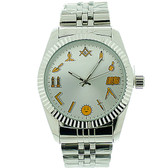 Masonic Watch - Silver Tone Steel Watch - Round Dial Watch with Artistic Working Tools Freemasonry Symbolism 