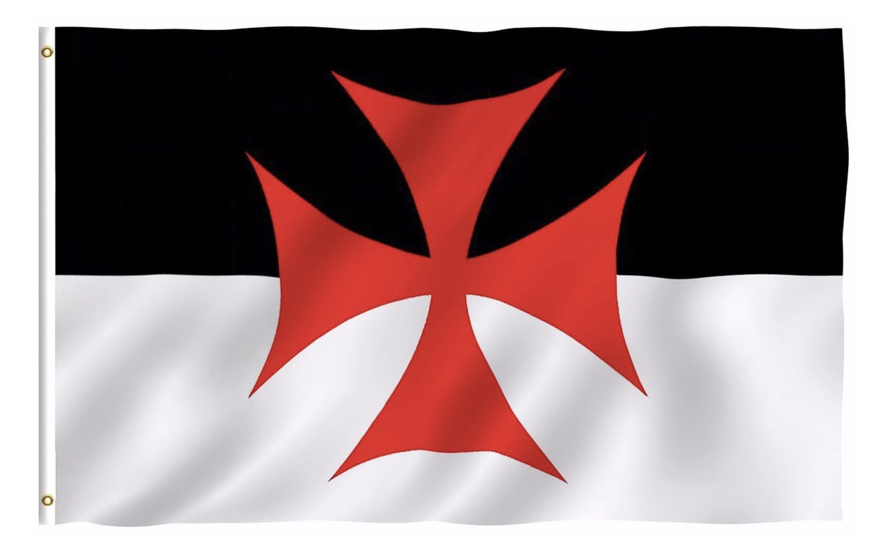 of Masonic 3x5 Polyester Flag - Black and White Background and Red Cross Symbol - Mason