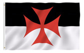  Knights of Templar Masonic 3x5 Polyester Flag - Black and White Background and Red Cross Freemasons Symbol