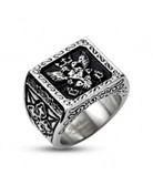 Silver Color Stainless Steel - 33rd Degree Scottish Rite Freemason Ring / Masonic Ring - Crowned Double Headed Eagle Design - Silver Tone