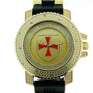 Knights of Templar Watch - Shield with Red Cross - Black Silicone Band - York Rite Masonic Symbol -Watch