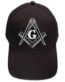 black masonic baseball cap with white compass and square for freemasons
