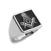black and silver flat face masonic ring for sale