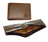 One (1) Masonic Dark Brown leather Wallet with Masonic Compass and Square. Multiple pockets and ID compartments - wallet for Freemasons. (Masonic gifts)