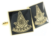 Square Shaped Masonic Cuff links - Black and Gold Color with Past Master Freemasons Symbol. Masonic Regalia Merchandise for the Lodge