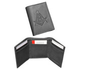 One (1) Masonic Black Tri-Fold Leather Wallet with Large Masonic Compass and Square. Multiple pockets and ID compartments - wallet for Freemason. (Masonic gifts)