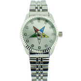 Order of the Eastern Star Watch - OES Symbol on Silver Color Steel Band - Silver Face CZ Dial