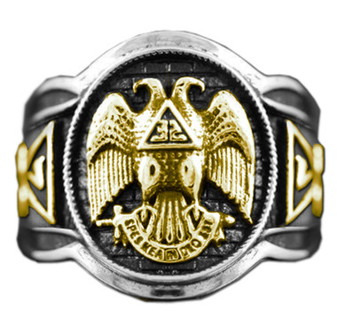 double headed eagle 32 degree masonic rings - Scottish Rite Freemason Ring / Duo Tone Masonic Ring- 32 Degree Scottish Rite Masonic Symbol Logo with Silver Tone Band 
