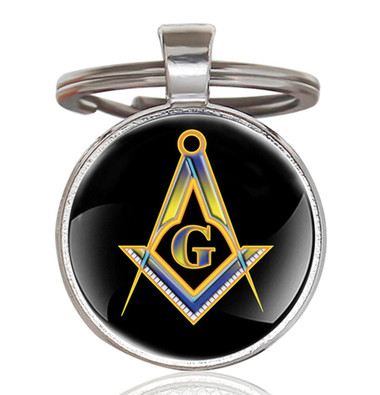 black and gold masonic compass and square keychain for freemasons
