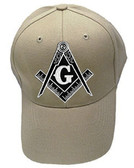 tan masonic baseball cap with black compass and square symbol 