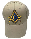 Freemason's Baseball Cap -Tan Hat with Black and Gold and Blue Standard Masonic Symbol - One Size Fits Most Adults. Masonic Gifts