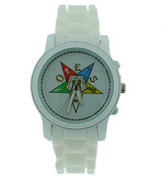 OES, order of the eastern star white silicone watch for sale. Masonic