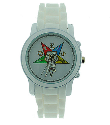 OES, order of the eastern star white silicone watch for sale. Masonic