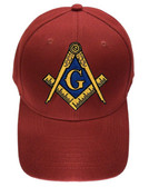 red masonic baseball cap with gold freemason logo compass and square