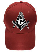 red masonic baseball cap with freemason logo compass and square