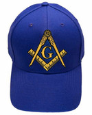 blue freemason baseball cap with gold masonic symbol compass and square