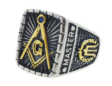 mason rings for men Gold Icons and Silver Color Steel Band. Freemason Ring with Master Mason Symbol - Free and Accepted Masons - Masonic Rings for sale - Freemason Jewelry