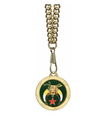 Green Shriner / Sphinx Masonic Round Gold Color Rimmed Classic Style Pendant with Standard Symbolism - Includes Chain Necklace