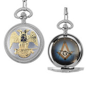 Blue Compass & Square and Scottish Rite Pocket Watch - Elegant Design with Gold Tone Steel 32nd Degree Masonic Order Symbol 