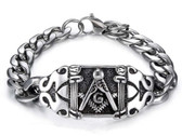Freemasons Bracelet - Silver Tone - 9" Stainless Steel  Masonic Linkage Bracelet with Clasp - Masonic Pillars Sleek Style