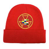 Red High Priest Masonic Beanie Cap - Black Winter Hat with Colorful High Priest Masonic Symbol - One Size Fits Most Adults