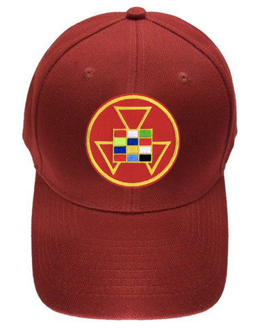 High Priest Masonic Baseball Cap - Red Hat with Colorful High Priest Masonic Symbol - One Size Fits Most Adults. Freemason Merchandise, Clothing and Apparel.