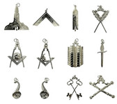 12 Piece Set - (Silver) Masonic Jewels / Freemason Regalia Blue Lodge Officer Collar Jewels Set	