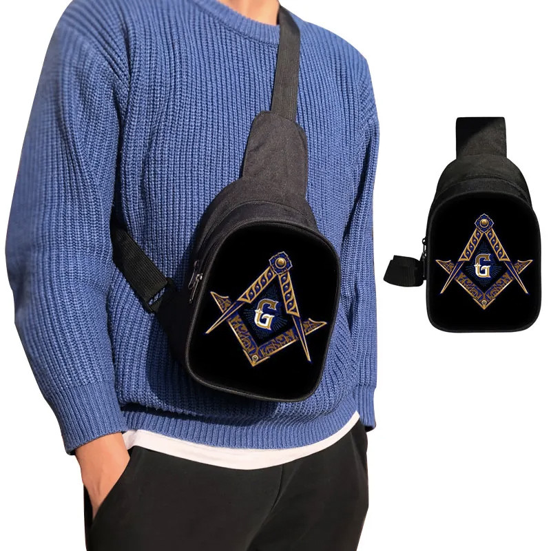 Black Masonic Messenger Bag for Freemasons Gold Compass and Square