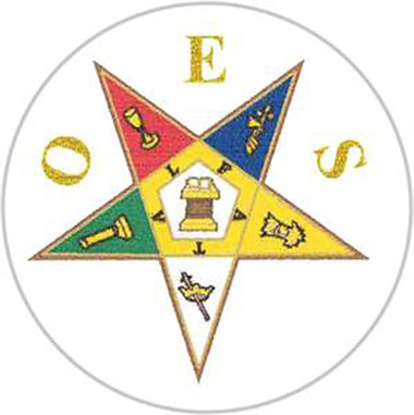 Order of the Eastern Star Car Sticker Decal - White Masonic Car Emblem for OES with colorful cut out star.