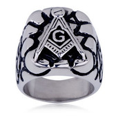 Steel Rocky Face Freemason Ring / Masonic Ring - Enamel & Stainless Steel Band for a Mason - masonic rings cheap for sale