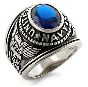 USN - Navy Military Ring (Stainless Steel with Blue Stone). U.S. Navy Rings