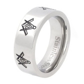 Mason Silver Color and Black Enamel Simple Band - Freemason Ring / Masonic Rings Cheap