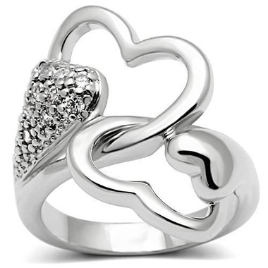 Womens Melt My Heart - Rhodium Plated Commitment ring w/ CZ Stones - Silver Color Poesy Promise Ring