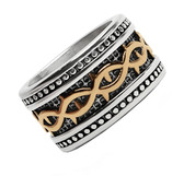 Tribal Ring - Gold & Silver Stainless Steel (14.5mm) w/ 14k Gold Design
