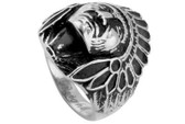 Chief Indian Biker Ring - Stainless Steel -  316L Gothic Motorcycle Biker Band
