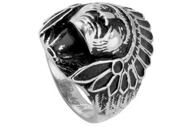Chief Indian Biker Ring - Stainless Steel -  316L Gothic Motorcycle Biker Band