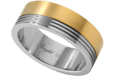 Men's wedding bands Stainless Steel Ring w/ 14K Gold IP Top Section - Marriage Wedding Band Ring.
