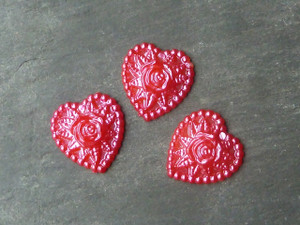 Pink Heart & Rose Resin Cabochons 17mm