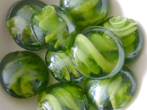Green Swirl Lampwork Glass Coin Beads 20mm
