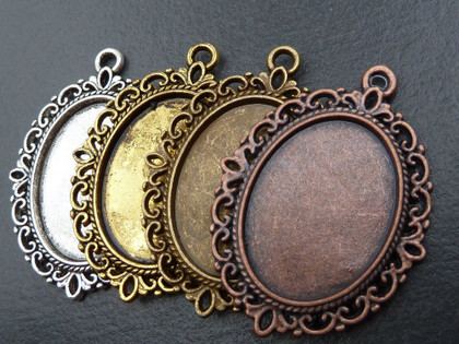 Vintage Style Oval Pendant Trays for 18x25mm glass