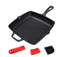Cast Iron Grill Pan (9.84”) with Extra Thick Silicone Hot Handle Holder, Assist Handle Holder, Grill Scraper Regular price