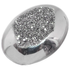 Us-made Oval Silver Mist Titanium Druzy Drusy Cab Cabochon, 1"
