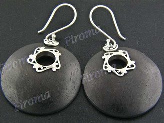 1 1/4" 925 Silver Sono Wood French Hook Earrings