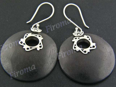 1 1/4" 925 Silver Sono Wood French Hook Earrings