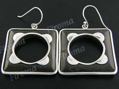 1 1/4" 925 Silver Sono Wood French Hook Earrings