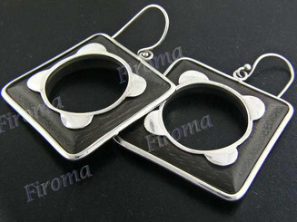 1 1/4" 925 Silver Sono Wood French Hook Earrings