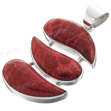1 3/4" Red Coral us Silver Pendant
