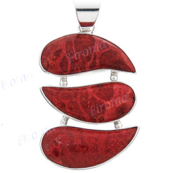 1 3/4" Red Coral us Silver Pendant