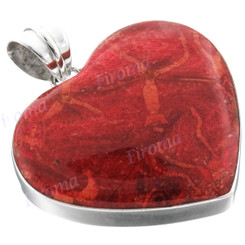 1 5/8" 925 Sterling Silver Red Coral Heart us Pendant